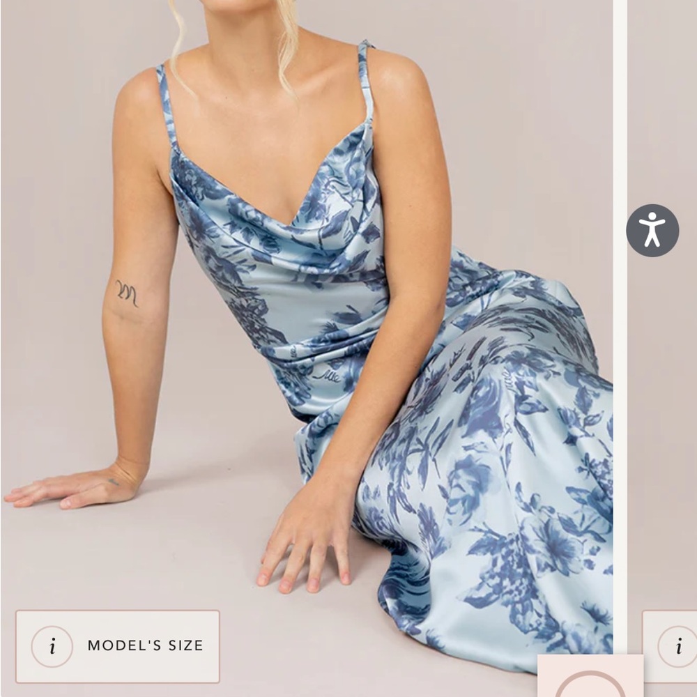 REVERLY Nadia Satin Sky Blue Garden Satin Floral Dress 43in Length